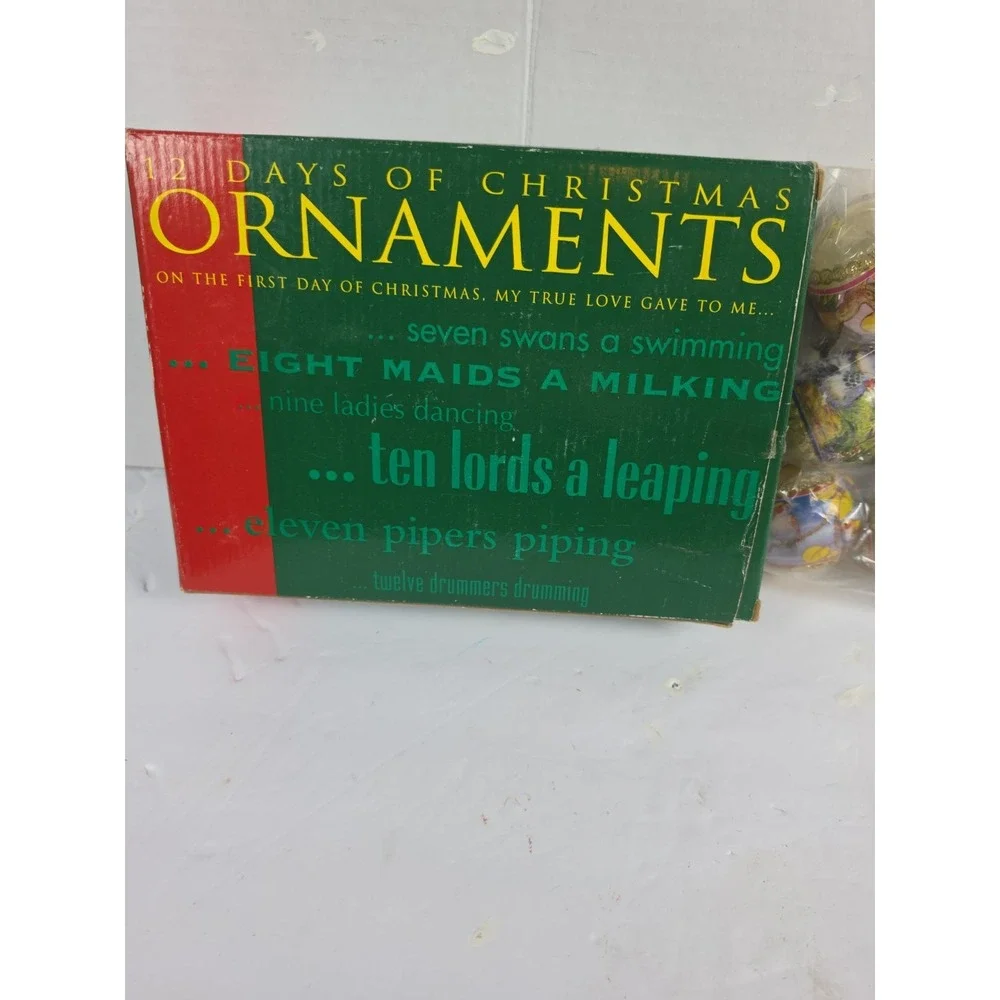 Vintage 12 Days of Christmas Multicolor Ball Ornaments New